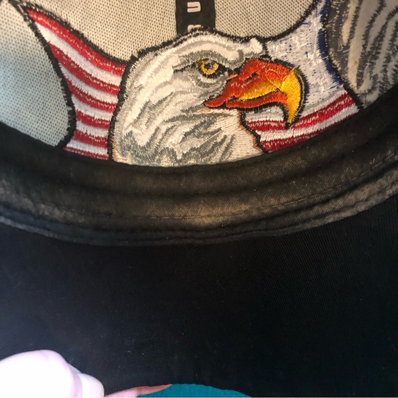 US Honor Textured Ball Cap w Leather-Look Brim American Eagle & US Flag - Picture 10 of 11